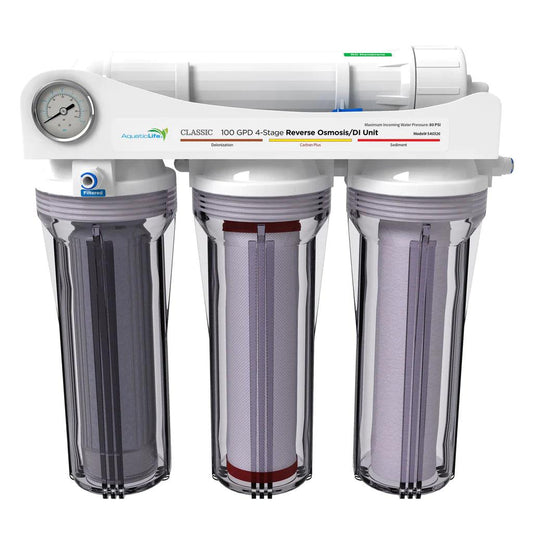 Classic 100 GPD 4-Stage Reverse Osmosis/Deionization System with Chloramine Removal Cartridge - Ruby Mountain Aquarium supply