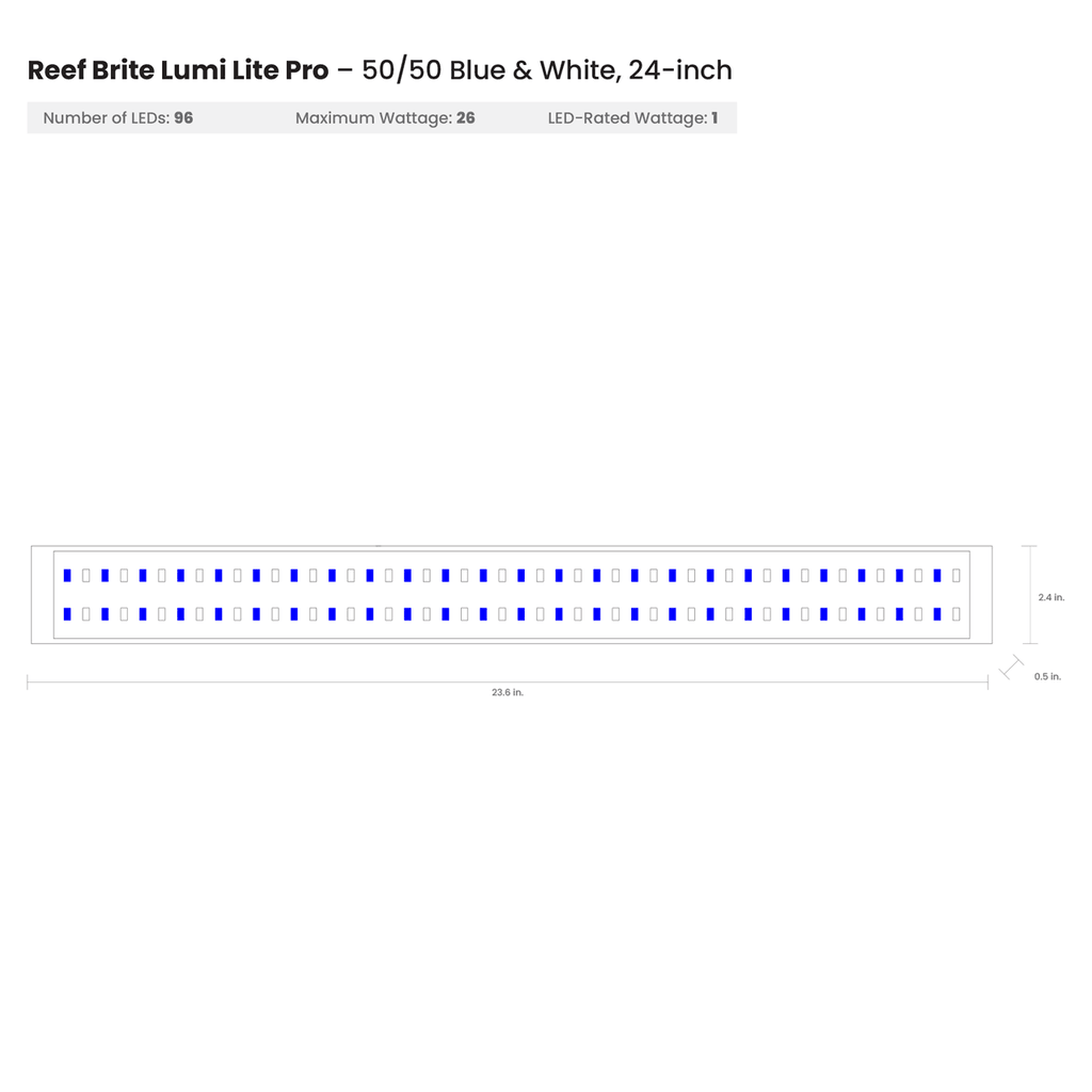 Reef Brite 24" 50-50 Blue & White Lumi Lite Pro LED Strip Light - Ruby Mountain Aquarium supply