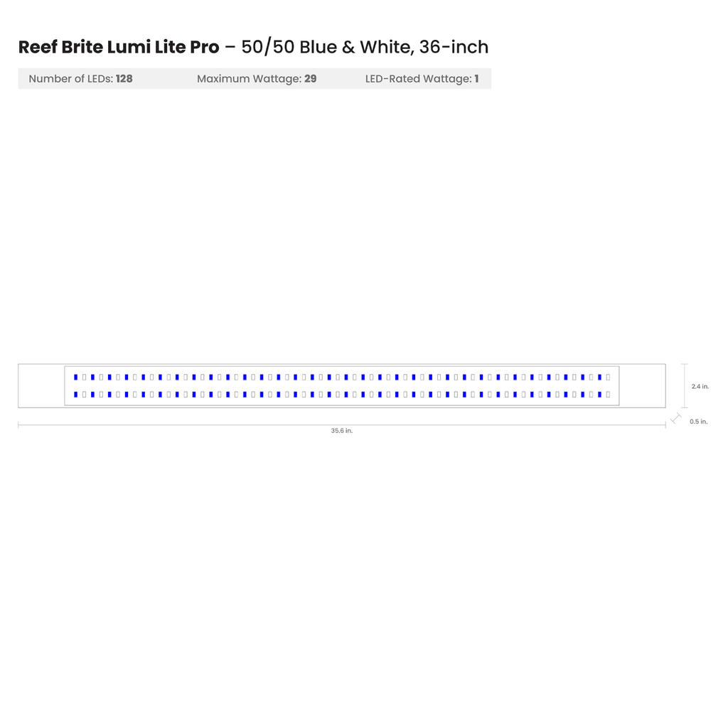 Reef Brite 36" 50-50 Blue & White Lumi Lite Pro LED Strip Light - Ruby Mountain Aquarium supply